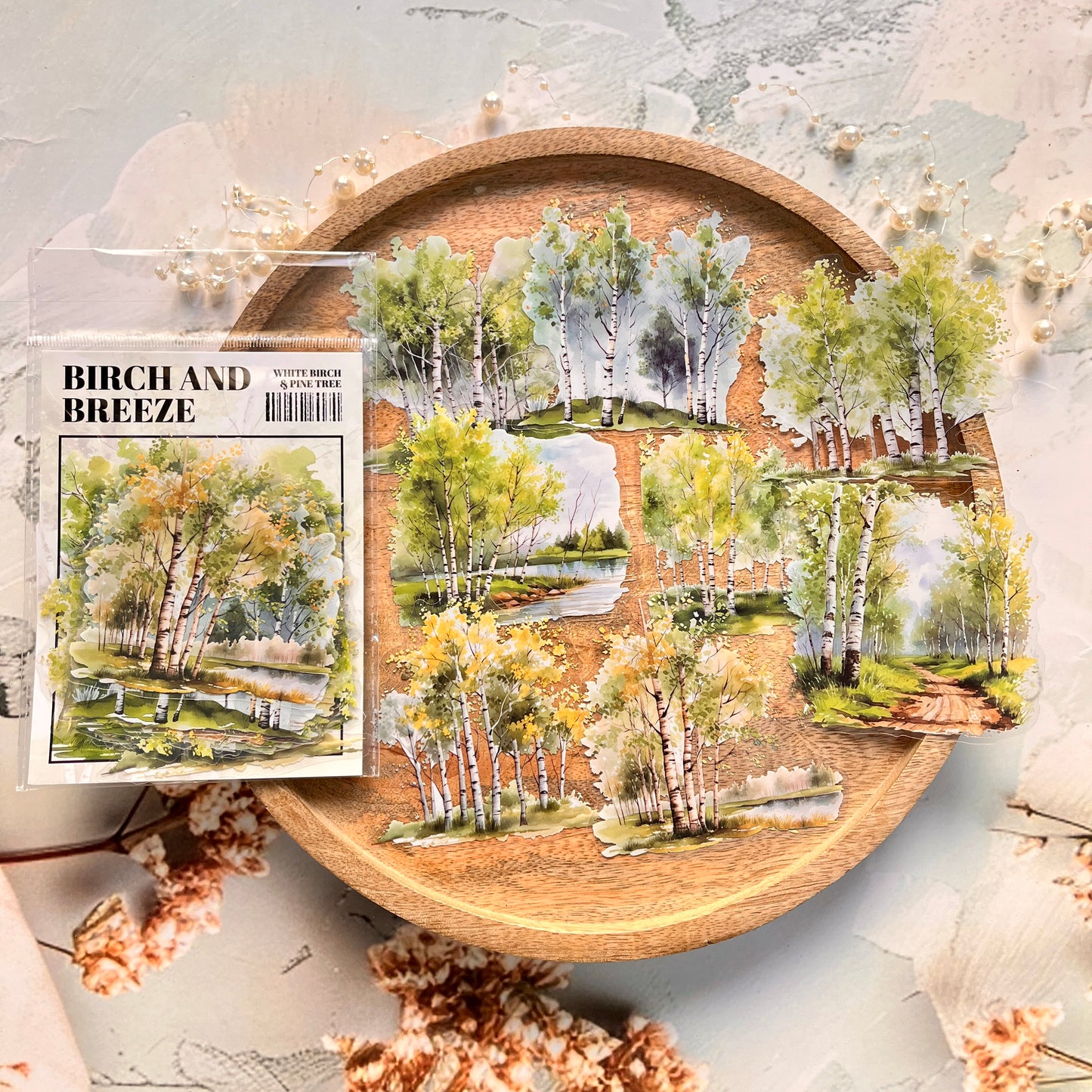 20 Pcs Birch Pine Series Mountain Forest Tree Stickers