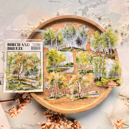 20 Pcs Birch Pine Series Mountain Forest Tree Stickers