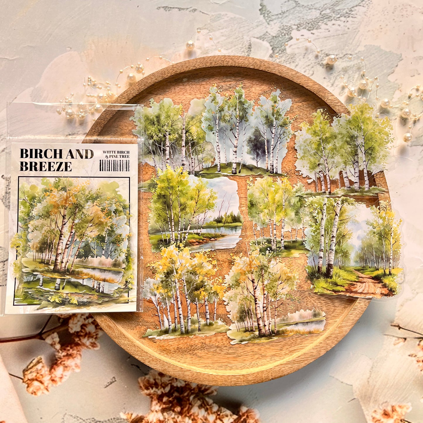 20 Pcs Birch Pine Series Mountain Forest Tree Stickers
