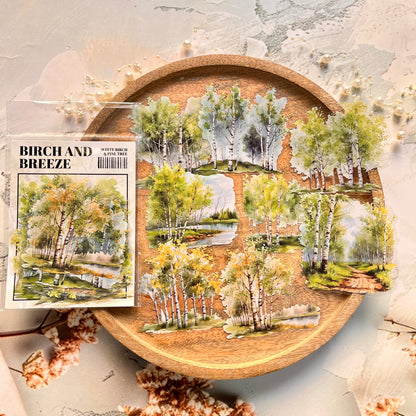 20 Pcs Birch Pine Series Mountain Forest Tree Stickers