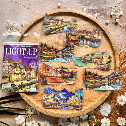 12 Pcs Light Up The Long Night Series Scenery Stickers