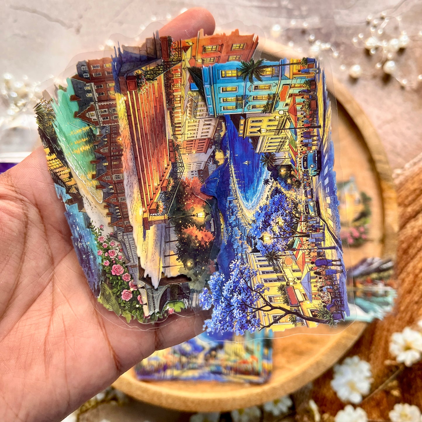 12 Pcs Light Up The Long Night Series Scenery Stickers