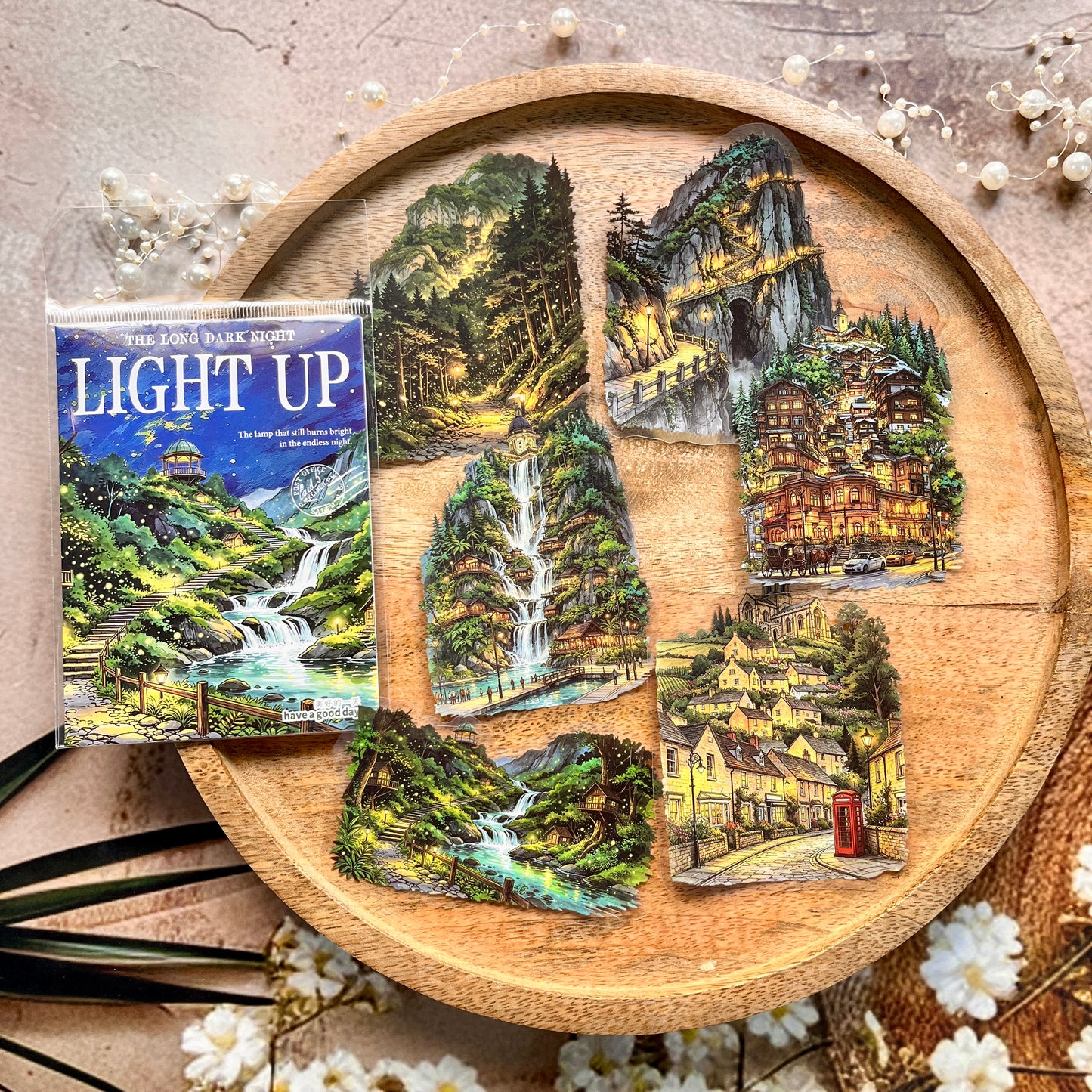 12 Pcs Light Up The Long Night Series Scenery Stickers