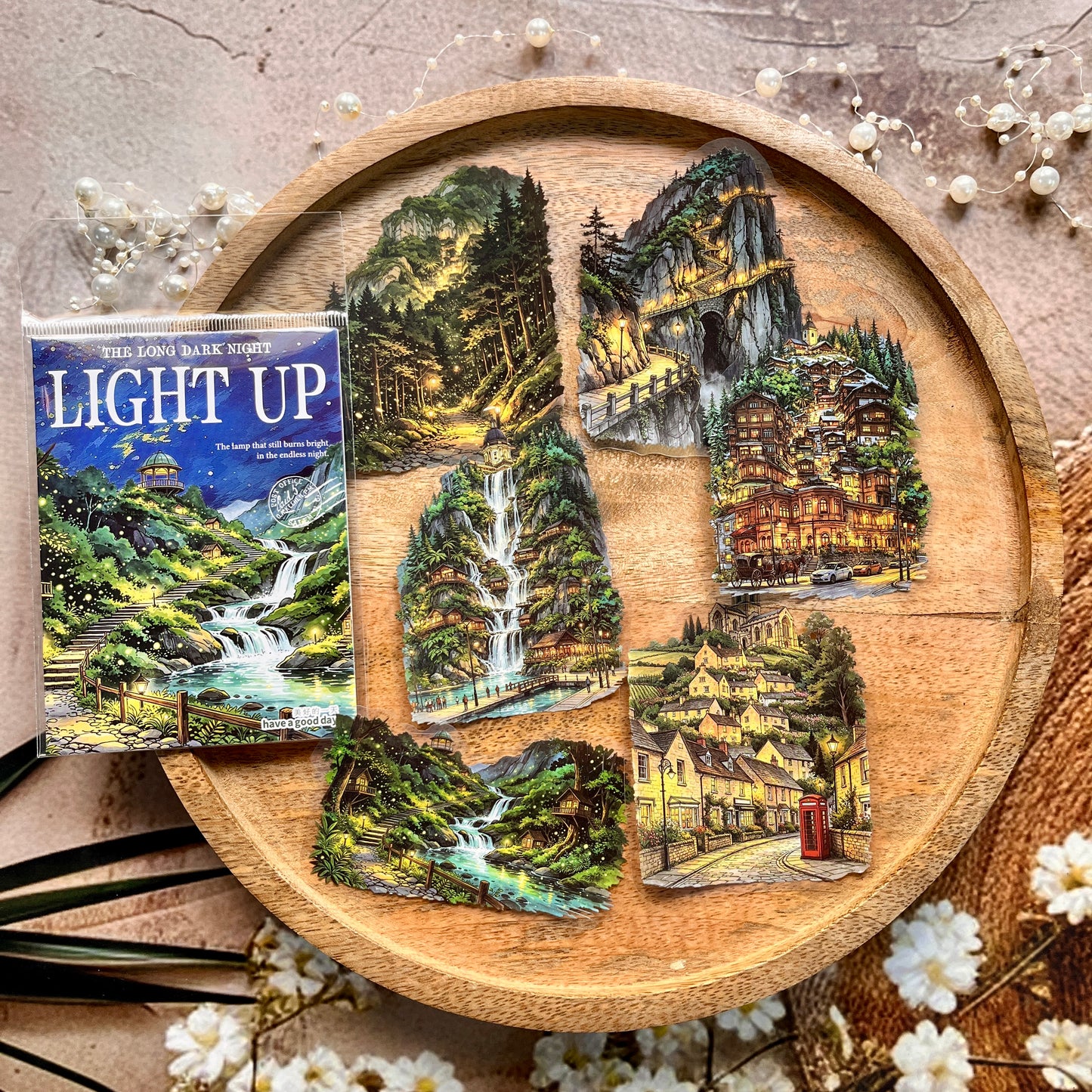 12 Pcs Light Up The Long Night Series Scenery Stickers