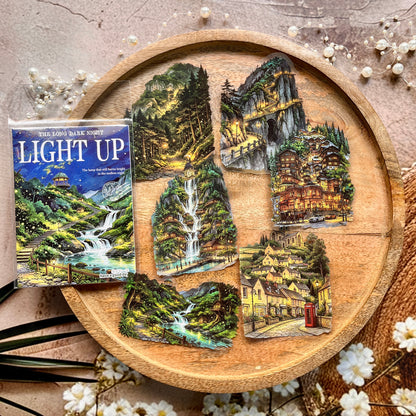 12 Pcs Light Up The Long Night Series Scenery Stickers