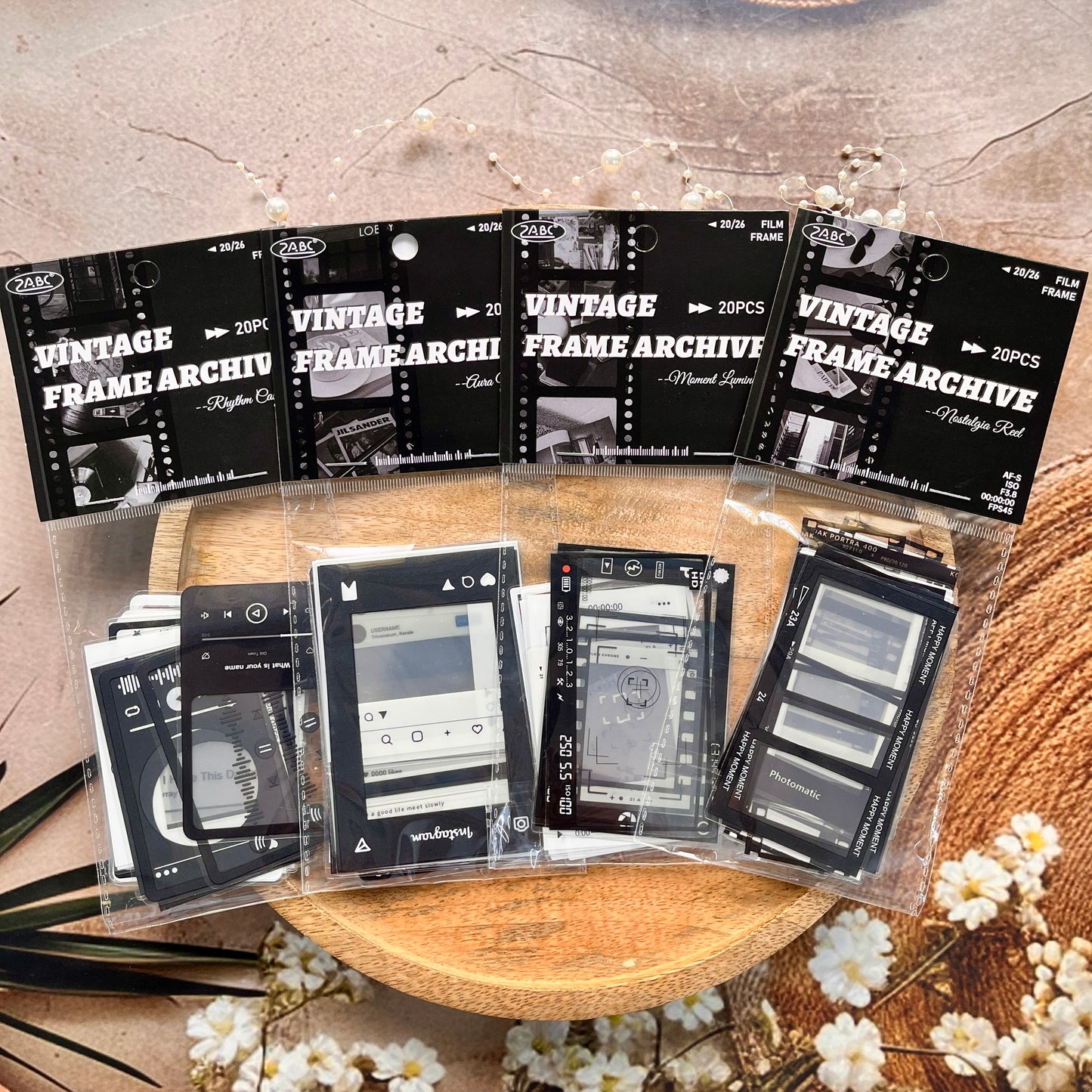 20 Pcs Grid Collection Vintage Frame Series Journaling Stickers