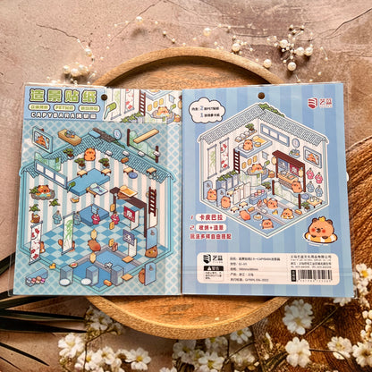3 Sheets Capybara Landscaping 3D Miniature Hut Fun Cartoon Stickers