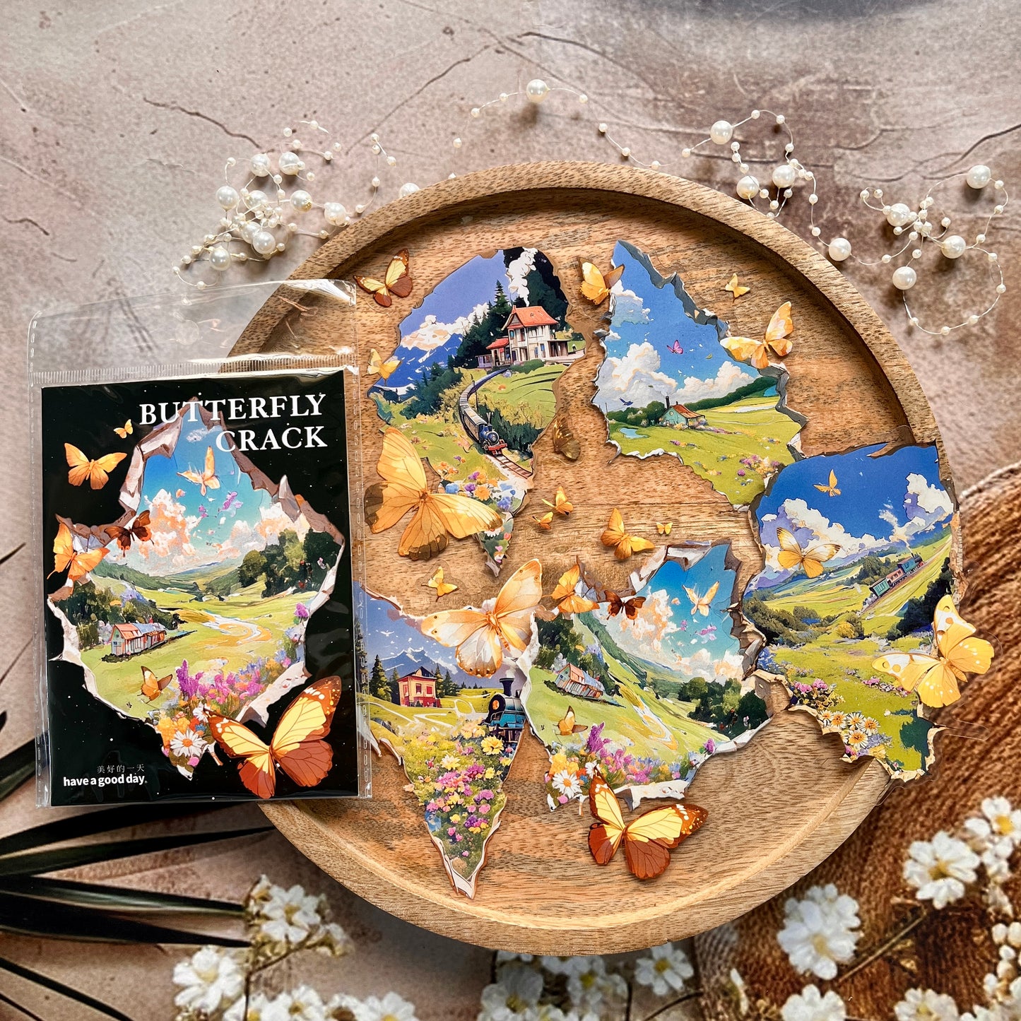 10 Pcs Cracked Butterfly Whispers Series Vintage Scenery Stickers