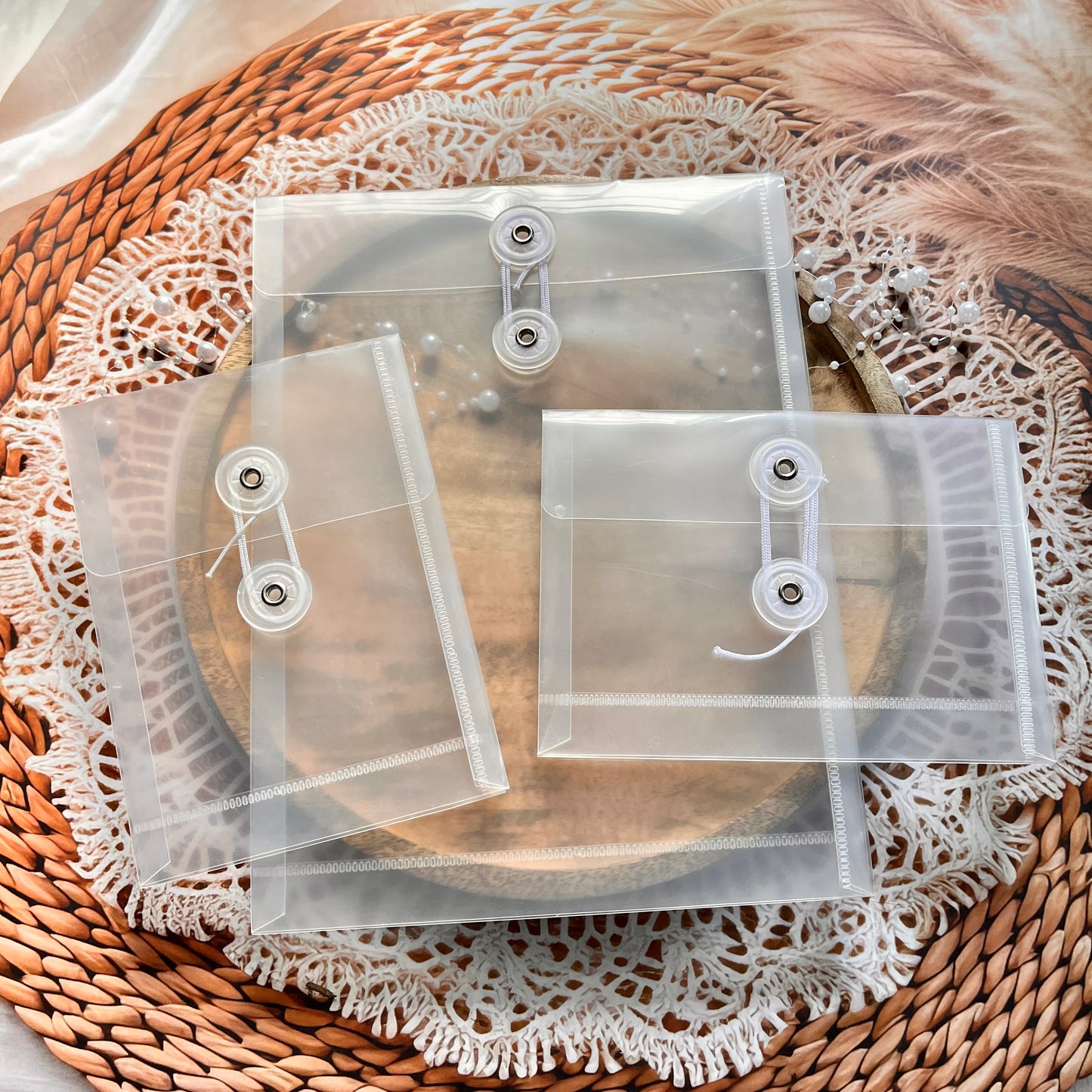 1 Pc Wrap-around Rope Transparent Storage File Bag