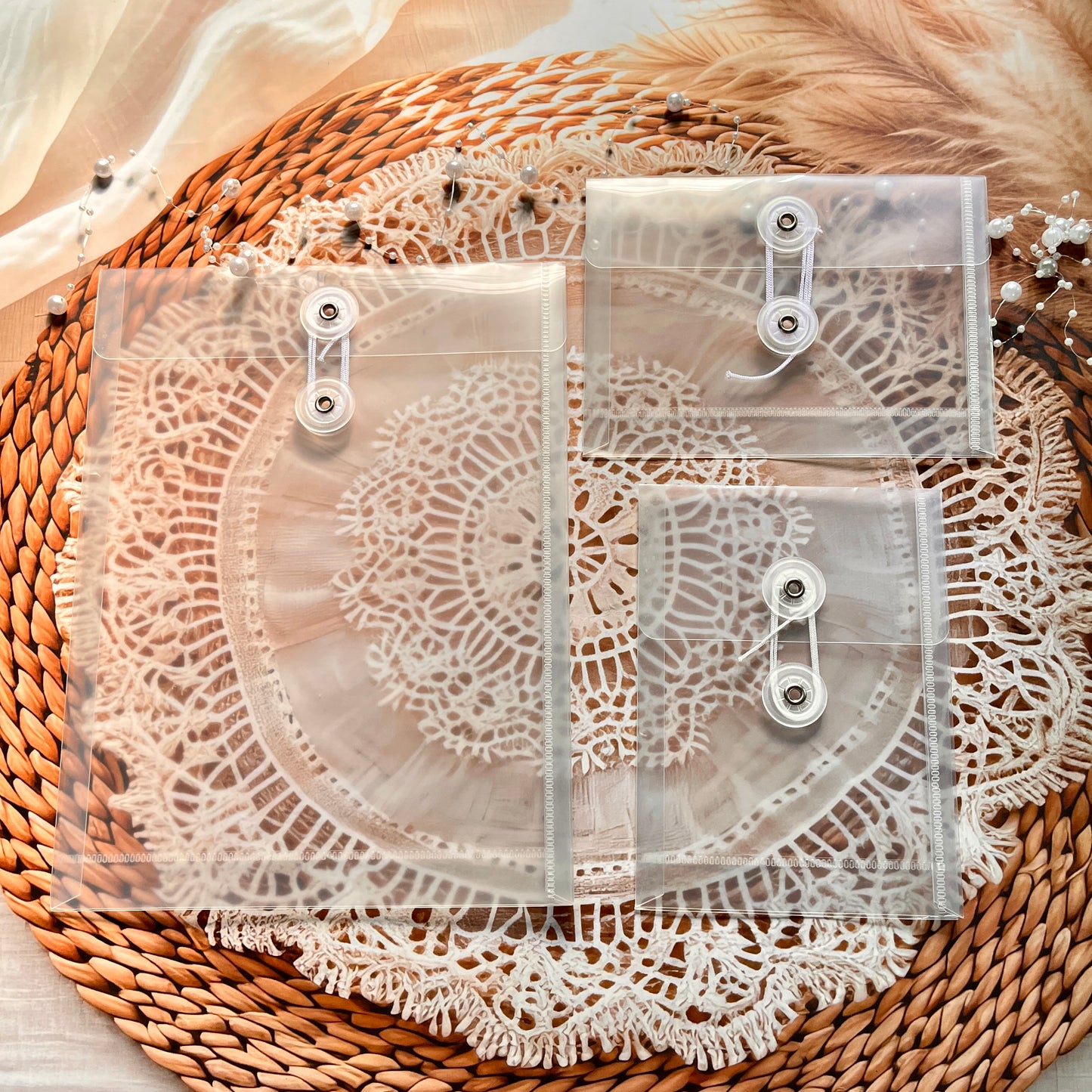 1 Pc Wrap-around Rope Transparent Storage File Bag