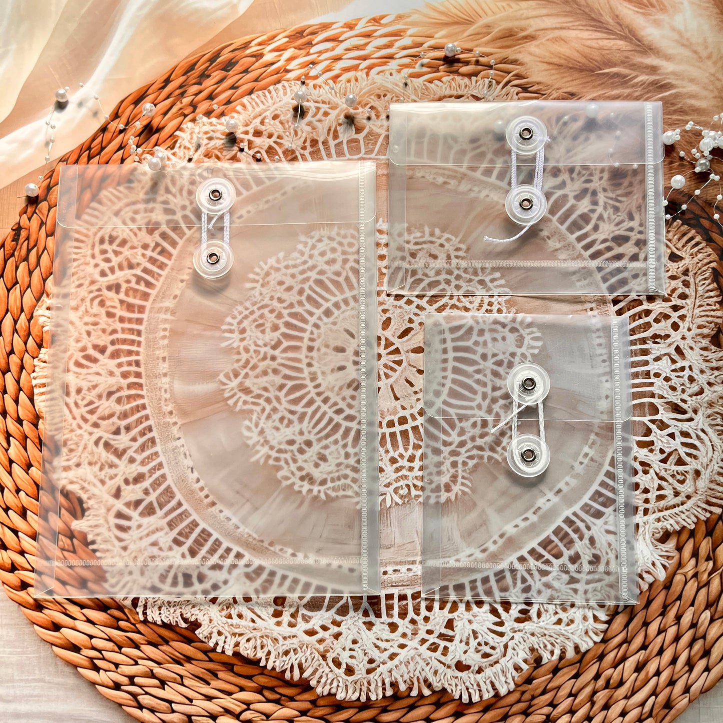 1 Pc Wrap-around Rope Transparent Storage File Bag