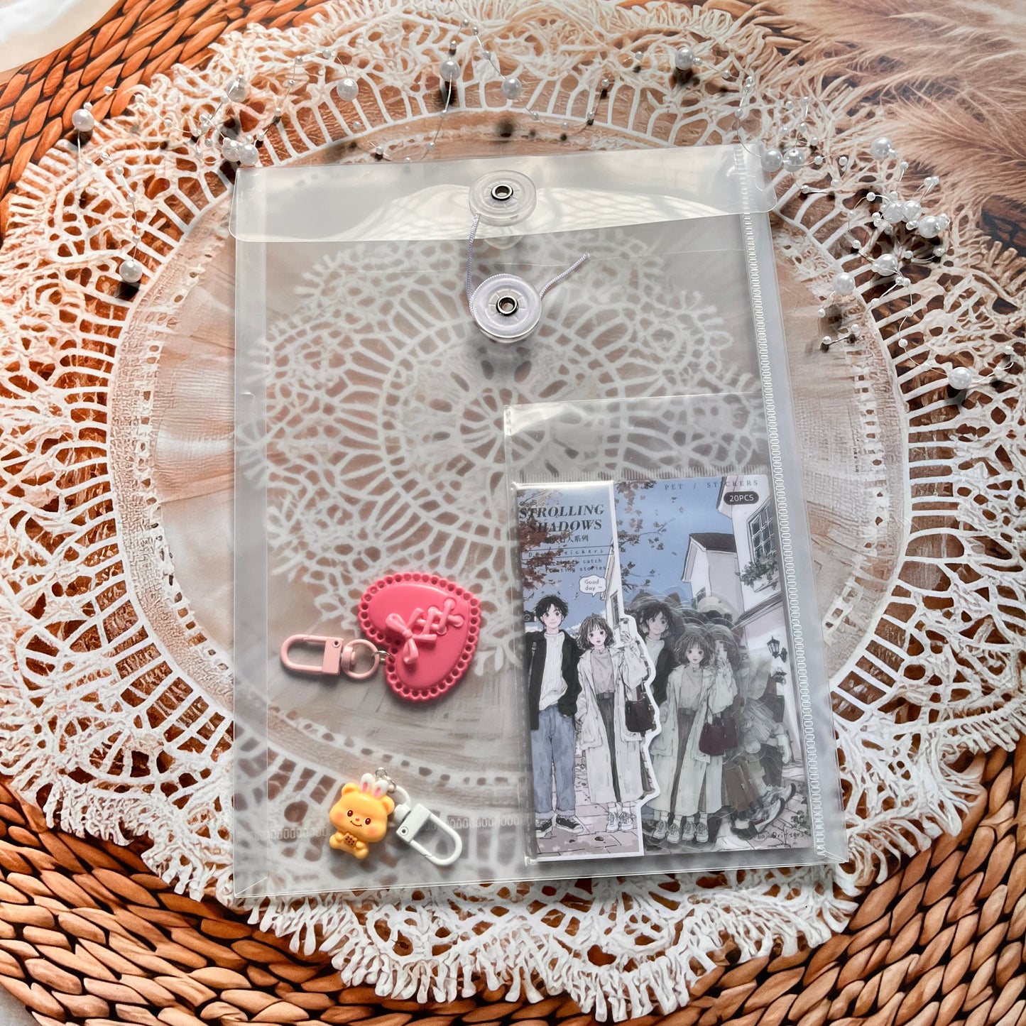 1 Pc Wrap-around Rope Transparent Storage File Bag