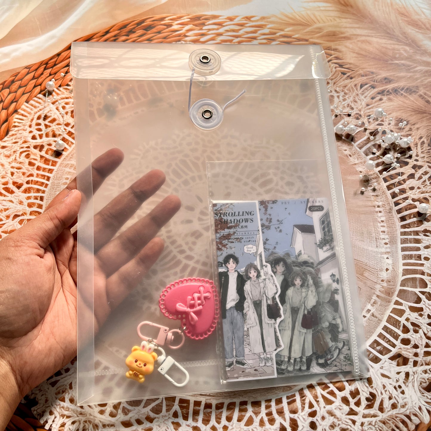 1 Pc Wrap-around Rope Transparent Storage File Bag