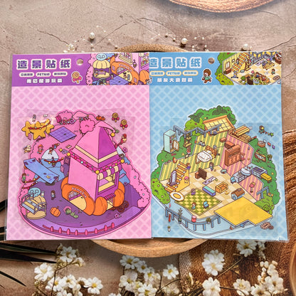 3 Sheets Capybara Landscaping 3D Miniature Hut Fun Cartoon Stickers