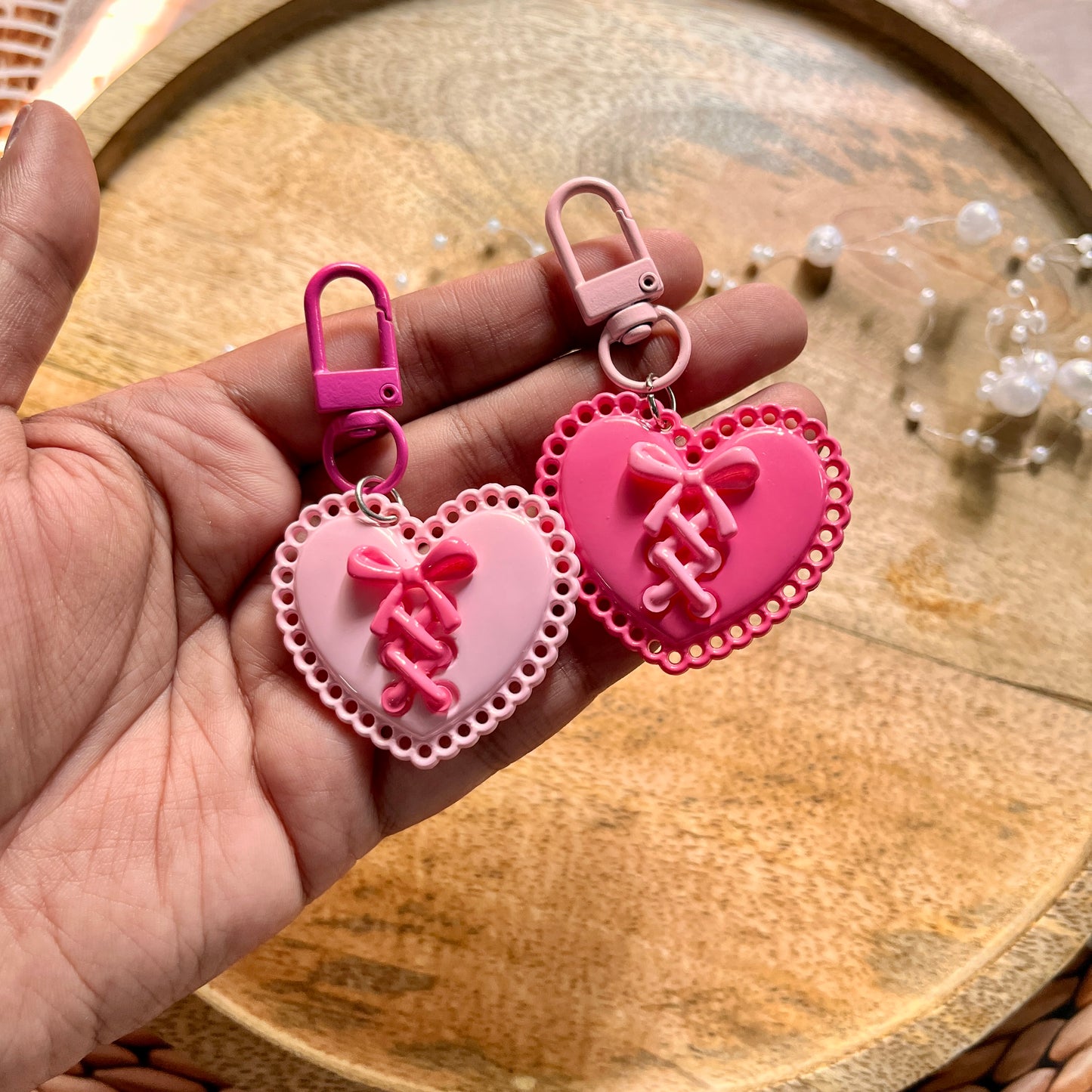 1 Pc y2k Hollow-Cut Heart Cute Bow Keyring Charms