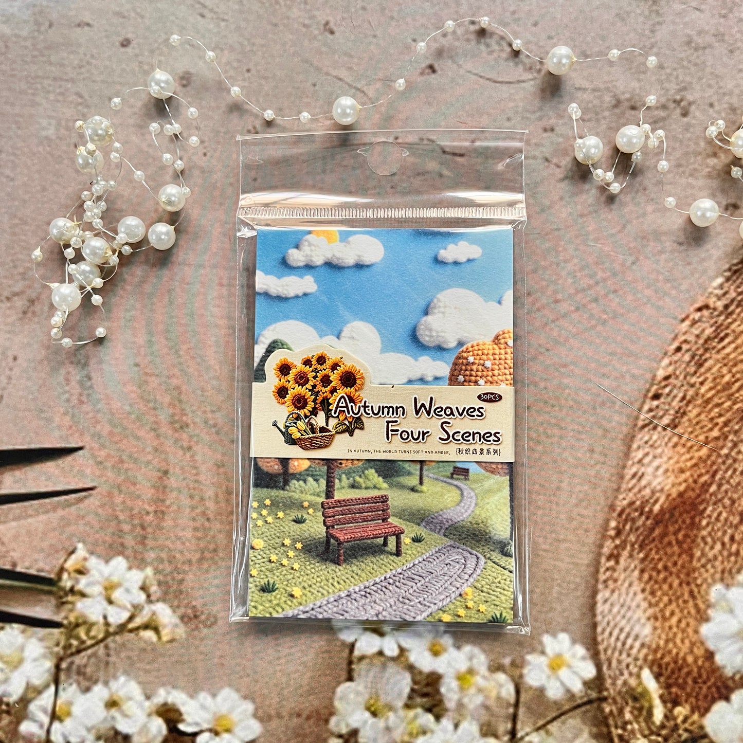 30 Sheets Four Scenes of Autumn Weaving 3D Crochet Landscape Stickers