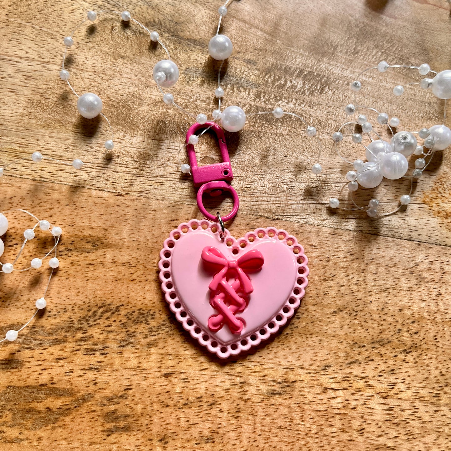 1 Pc y2k Hollow-Cut Heart Cute Bow Keyring Charms