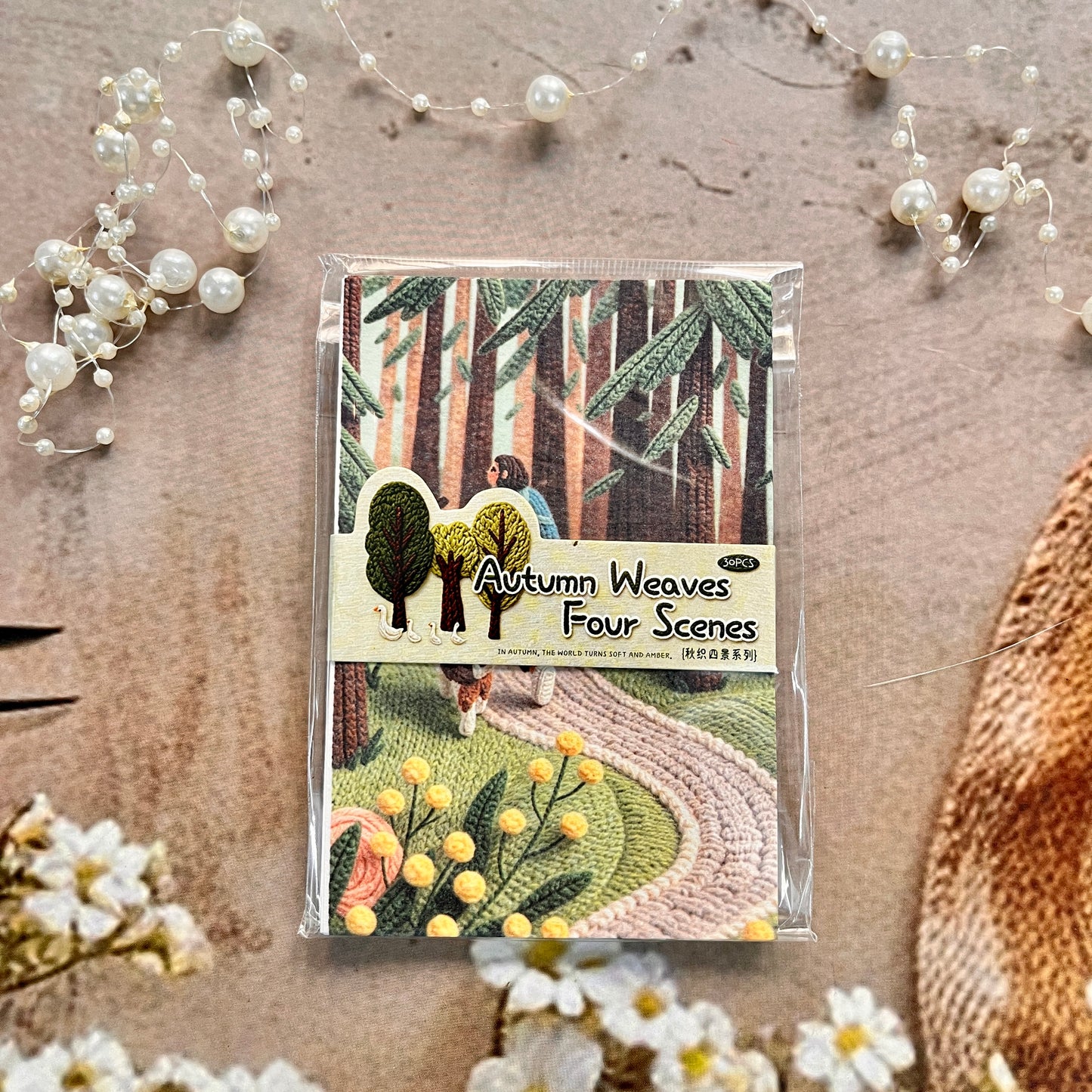 30 Sheets Four Scenes of Autumn Weaving 3D Crochet Landscape Stickers