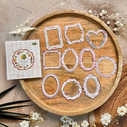 10 Pcs Milky White Border Vintage-inspired Lace patterned Stickers