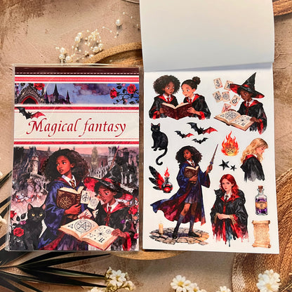 20 Sheets Magical Fantasy Wizard Academy Sticker Book for Scrapbooking