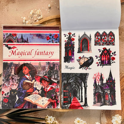 20 Sheets Magical Fantasy Wizard Academy Sticker Book for Scrapbooking