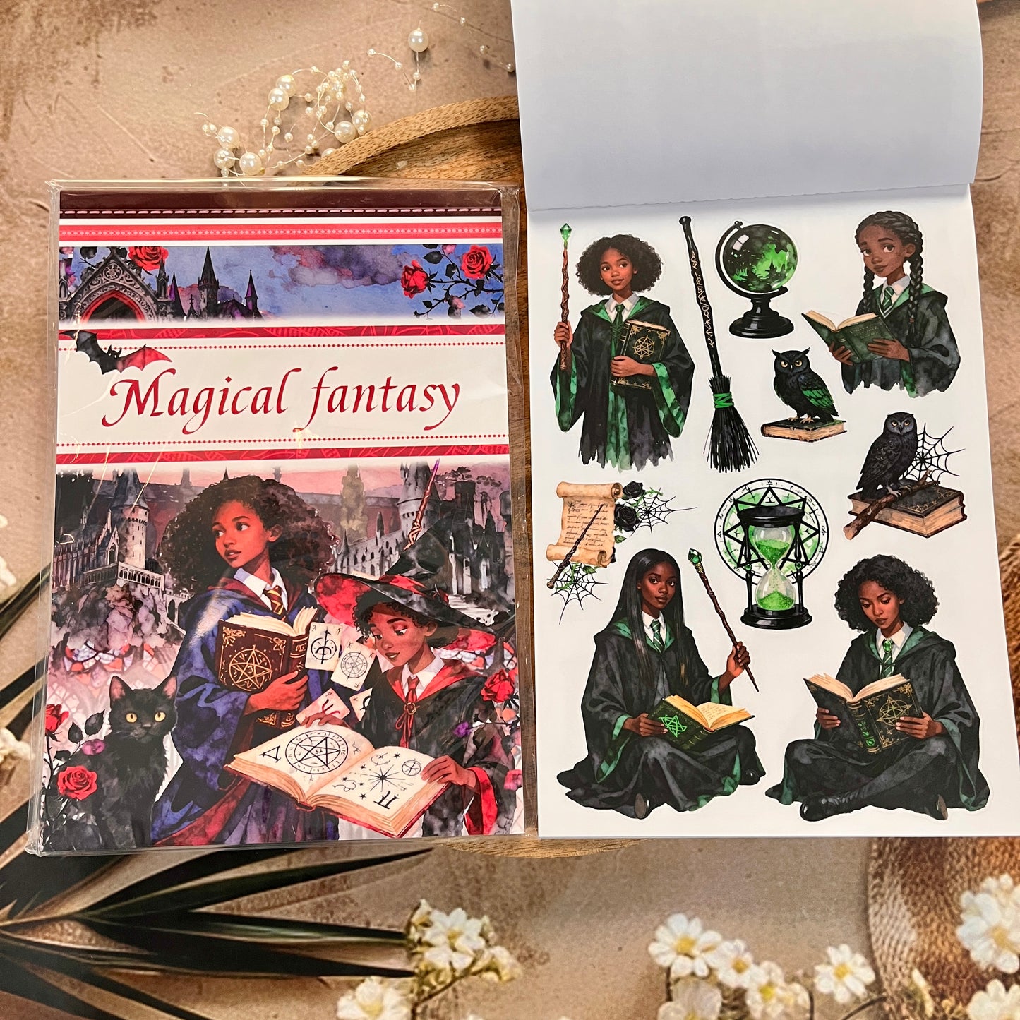 20 Sheets Magical Fantasy Wizard Academy Sticker Book for Scrapbooking