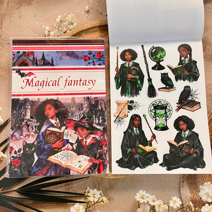 20 Sheets Magical Fantasy Wizard Academy Sticker Book for Scrapbooking