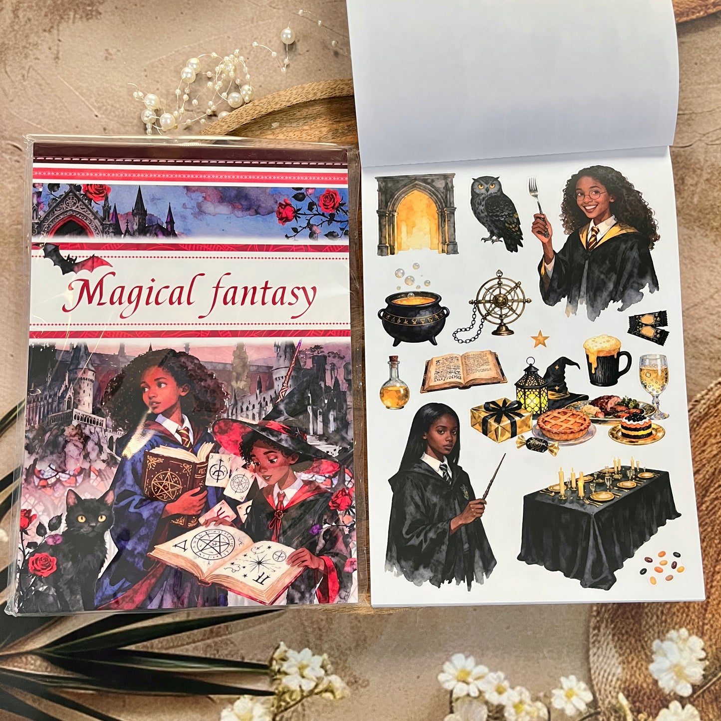 20 Sheets Magical Fantasy Wizard Academy Sticker Book for Scrapbooking