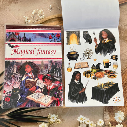 20 Sheets Magical Fantasy Wizard Academy Sticker Book for Scrapbooking