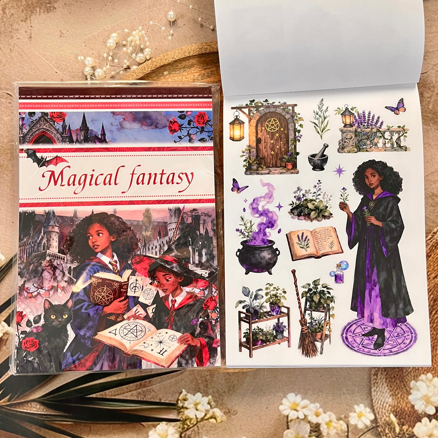 20 Sheets Magical Fantasy Wizard Academy Sticker Book for Scrapbooking