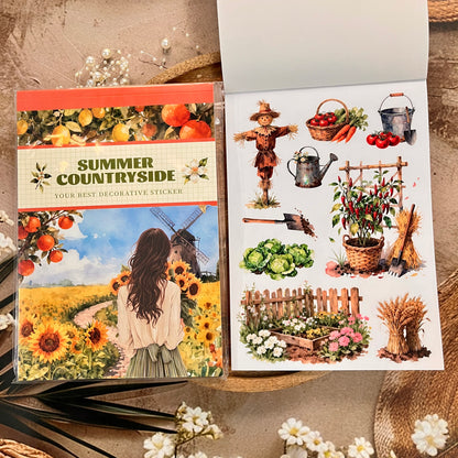 20 Sheets Summer Countryside Floral Farm Sticker Book for Scrapbooking