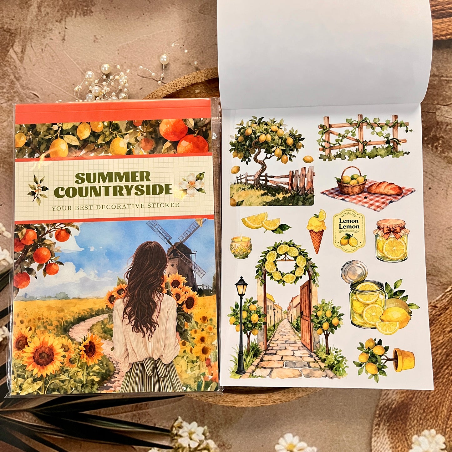 20 Sheets Summer Countryside Floral Farm Sticker Book for Scrapbooking