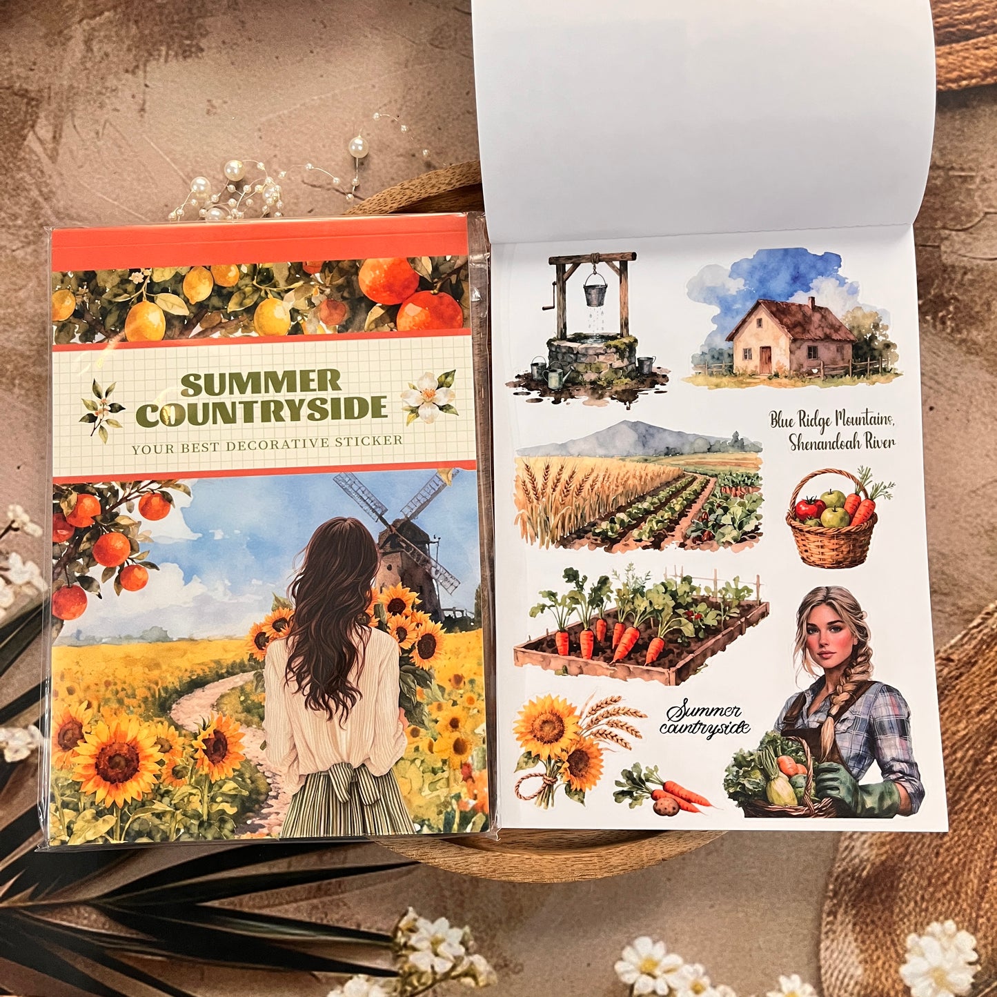 20 Sheets Summer Countryside Floral Farm Sticker Book for Scrapbooking