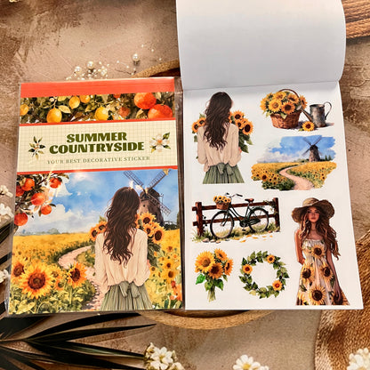 20 Sheets Summer Countryside Floral Farm Sticker Book for Scrapbooking