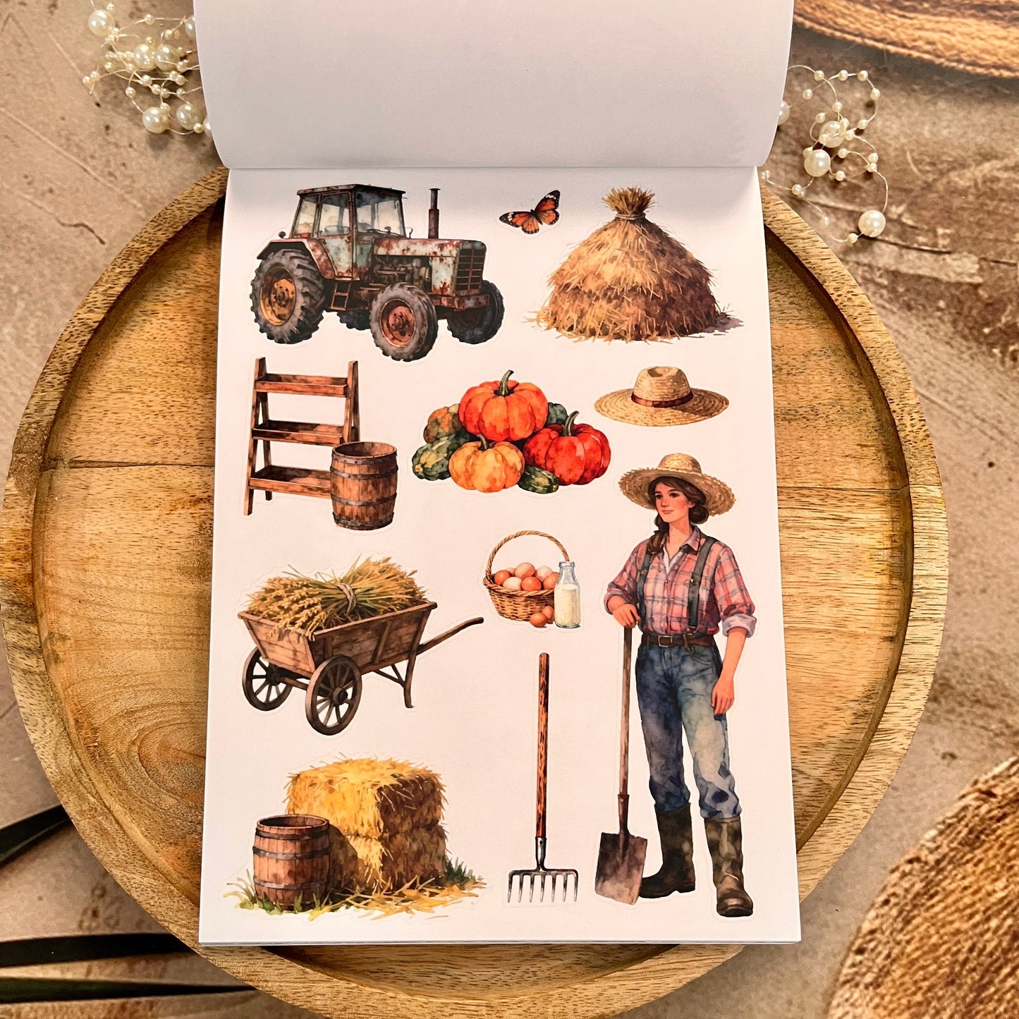 20 Sheets Summer Countryside Floral Farm Sticker Book for Scrapbooking
