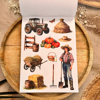 20 Sheets Summer Countryside Floral Farm Sticker Book for Scrapbooking