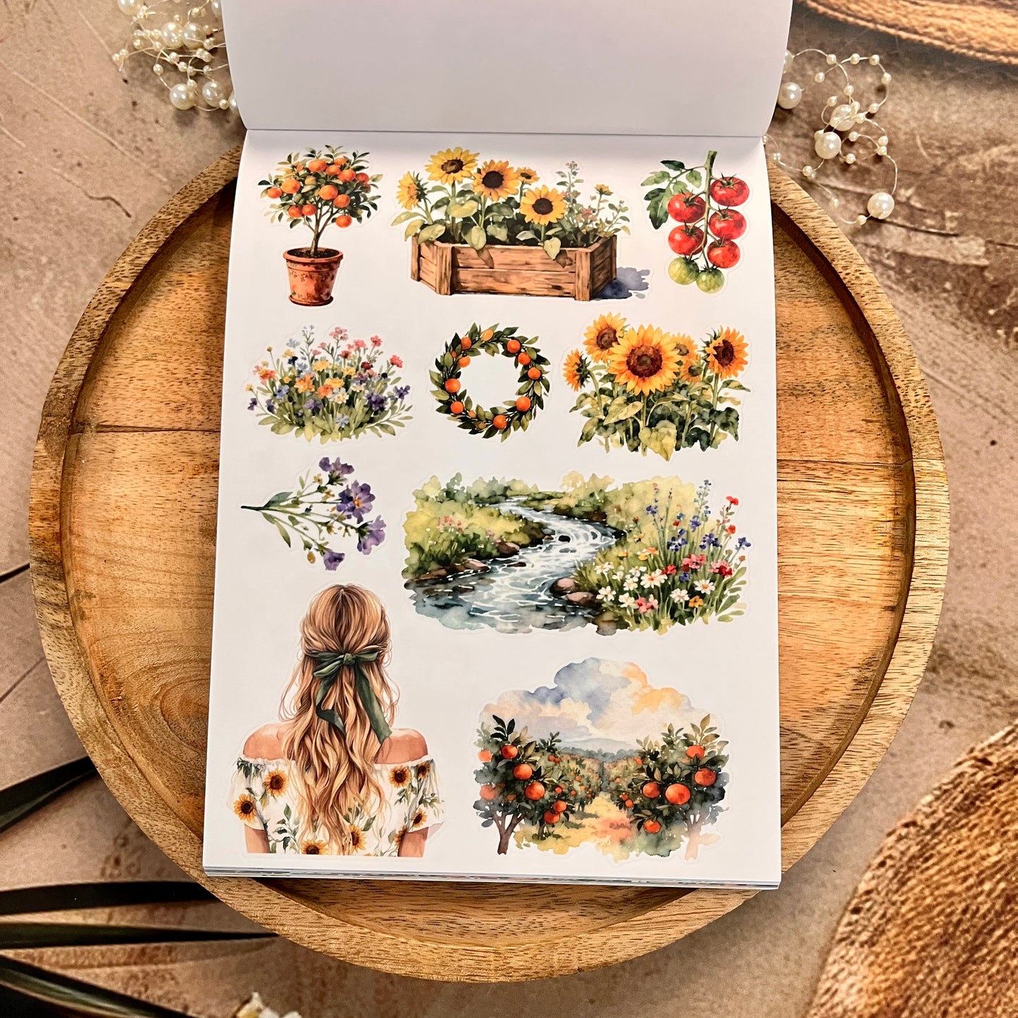 20 Sheets Summer Countryside Floral Farm Sticker Book for Scrapbooking