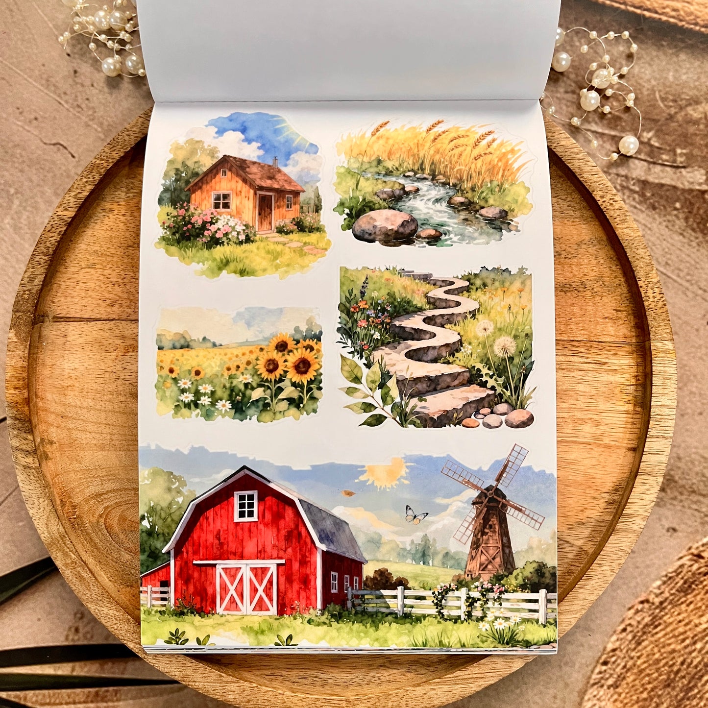20 Sheets Summer Countryside Floral Farm Sticker Book for Scrapbooking