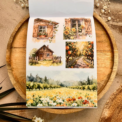 20 Sheets Summer Countryside Floral Farm Sticker Book for Scrapbooking