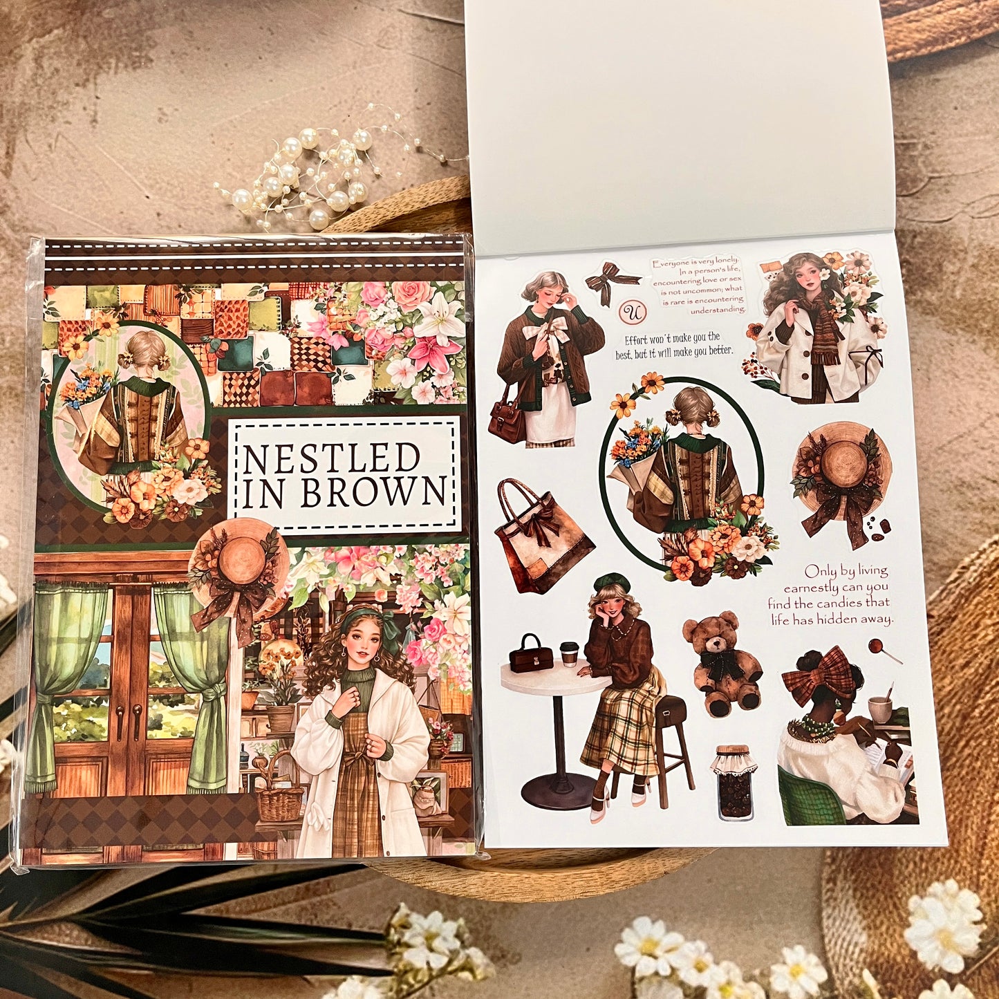 20 Sheets Nestled In Brown Sticker Book for Scrapbooking