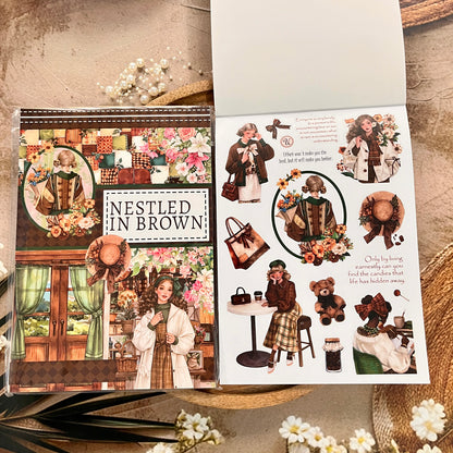 20 Sheets Nestled In Brown Sticker Book for Scrapbooking