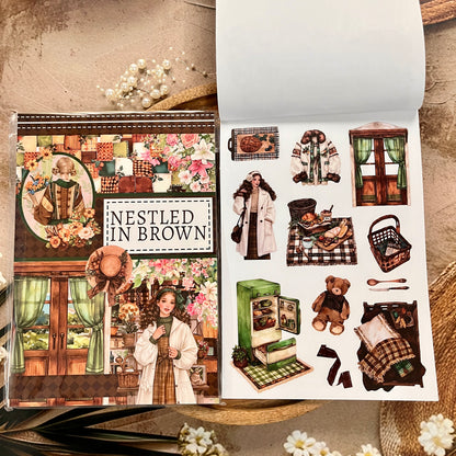 20 Sheets Nestled In Brown Sticker Book for Scrapbooking