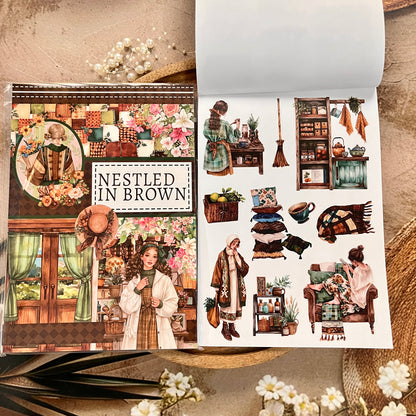 20 Sheets Nestled In Brown Sticker Book for Scrapbooking