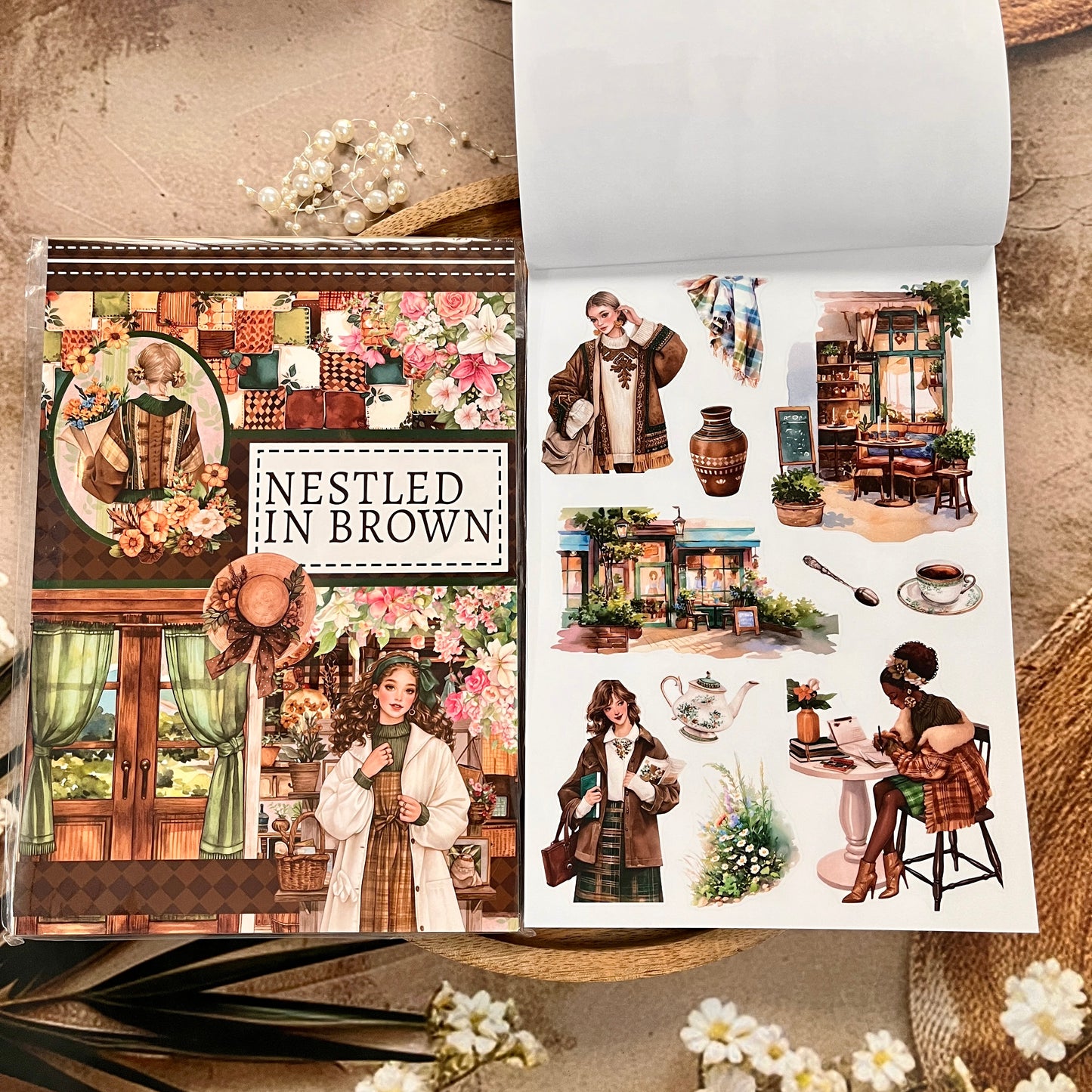20 Sheets Nestled In Brown Sticker Book for Scrapbooking