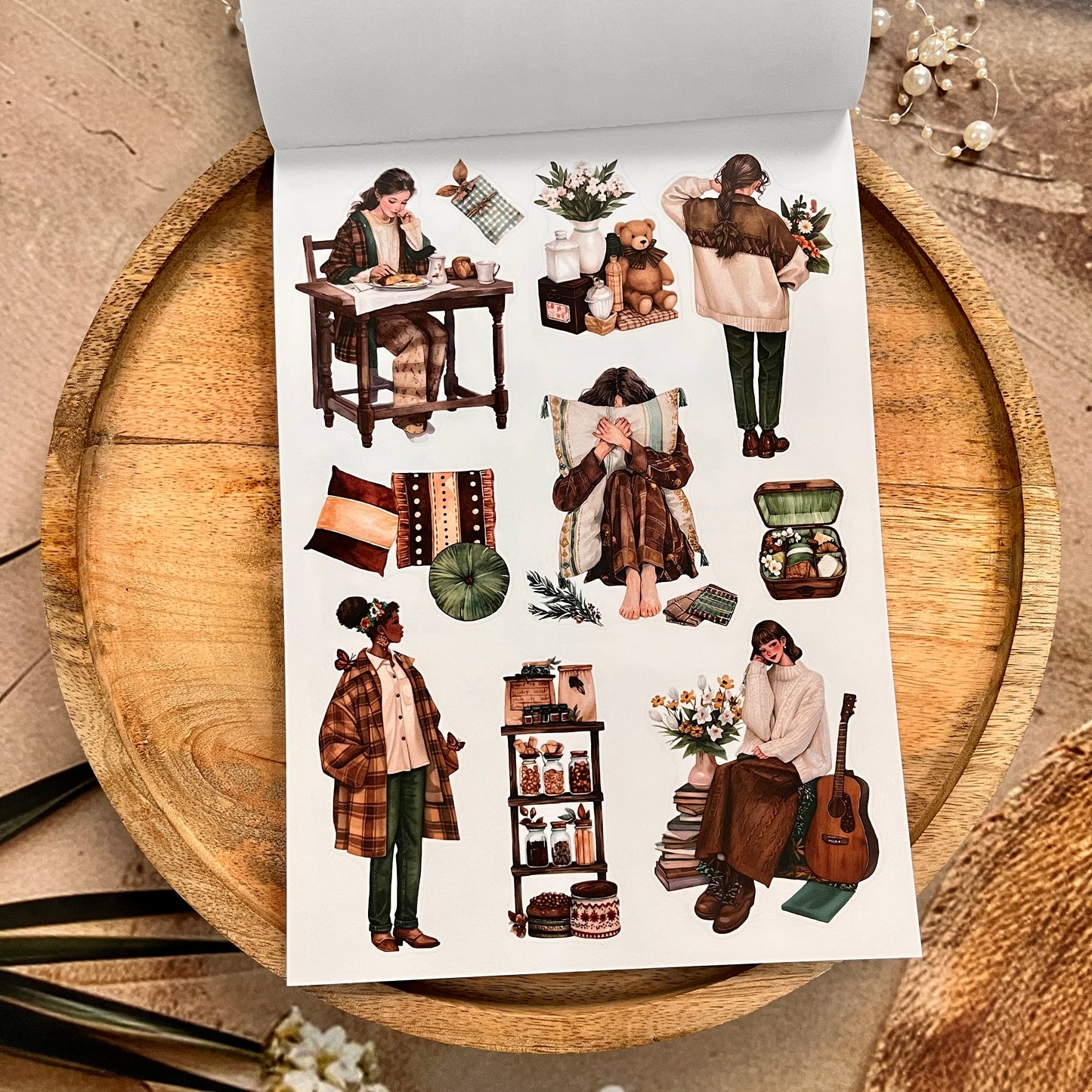 20 Sheets Nestled In Brown Sticker Book for Scrapbooking