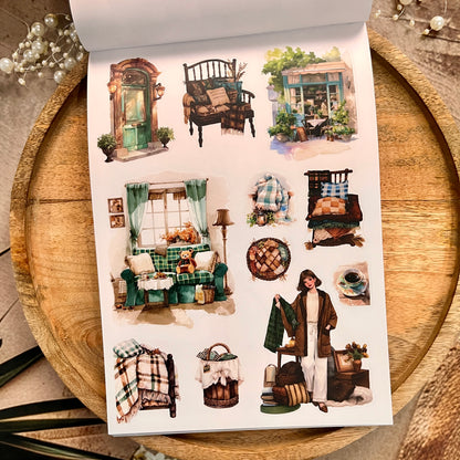 20 Sheets Nestled In Brown Sticker Book for Scrapbooking