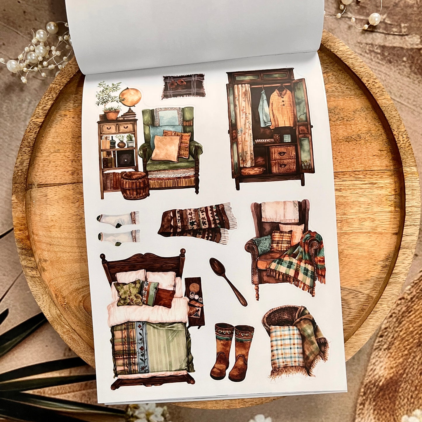20 Sheets Nestled In Brown Sticker Book for Scrapbooking