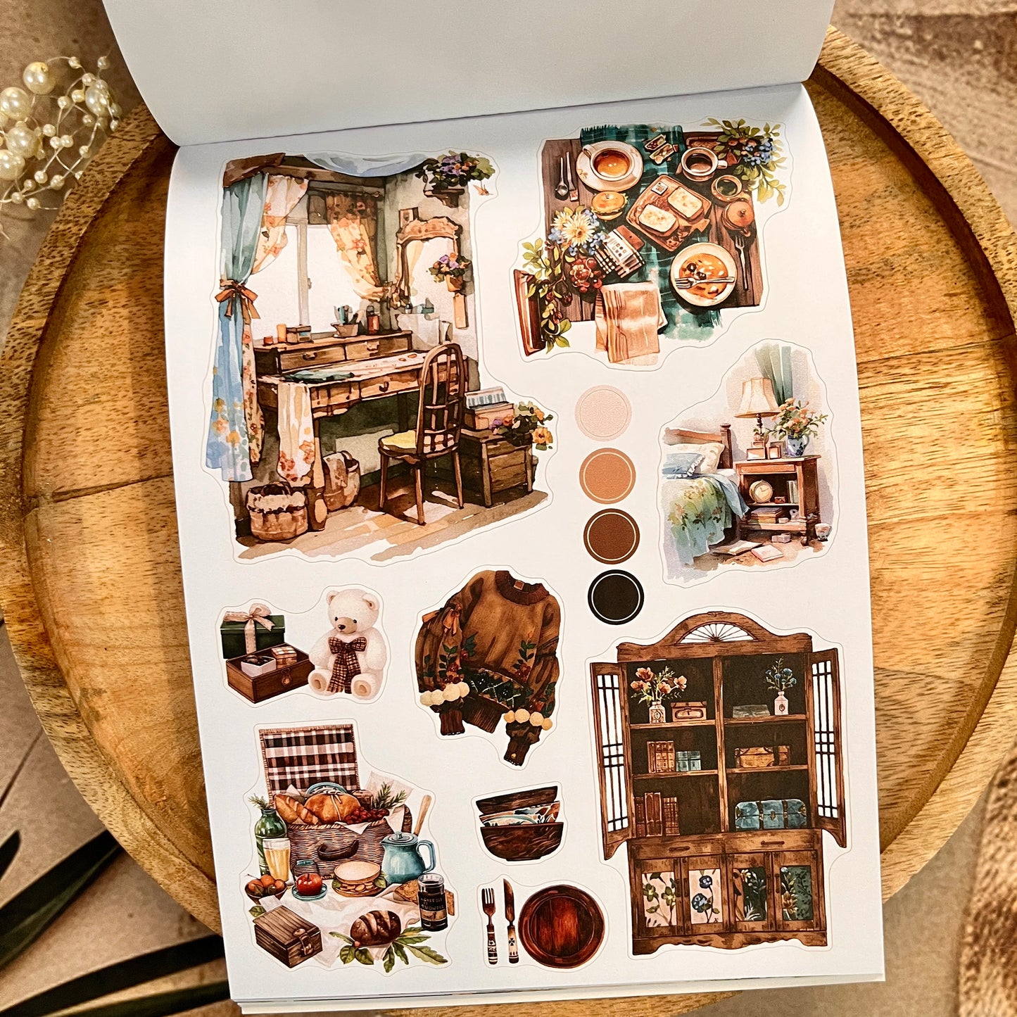 20 Sheets Nestled In Brown Sticker Book for Scrapbooking