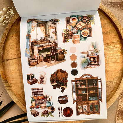 20 Sheets Nestled In Brown Sticker Book for Scrapbooking