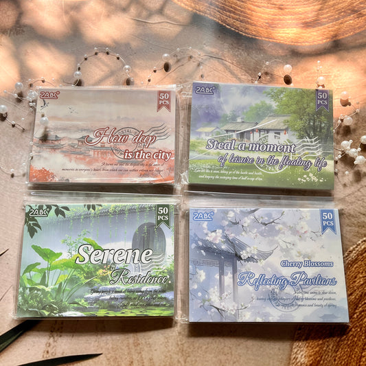 50 Sheets Four Seasons Scenic Notes Non Adhesive Retro Craft Paper